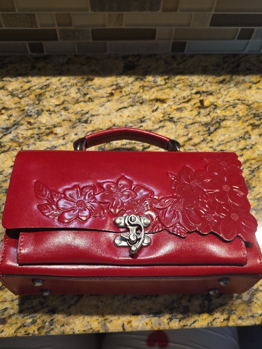 Patrisha Nash Hand Cut Tooled East/West Handbag With Crossbody Strap- Granita